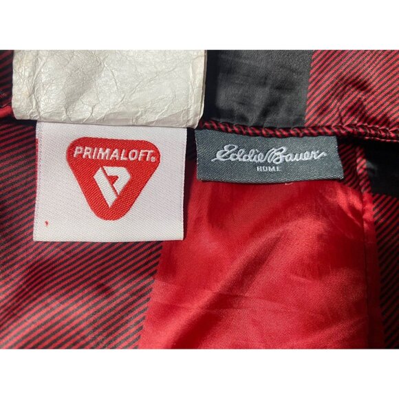 Eddie Bauer Down Alternative Throw blanket Red Black Buffalo Plaid Packable - Picture 9 of 11